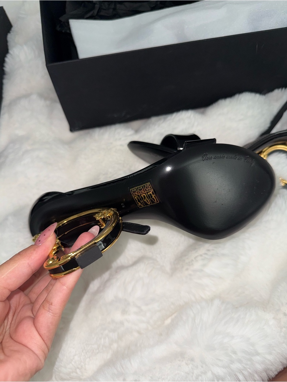 Dolce & Gabbana Black Patent Leather Heels with Ornate Gold G-Shaped Heel - Picture 6 of 6